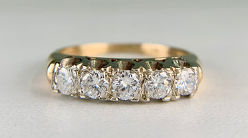Vintage 1950's 5 Stone Diamond Band Ring 14k Gold