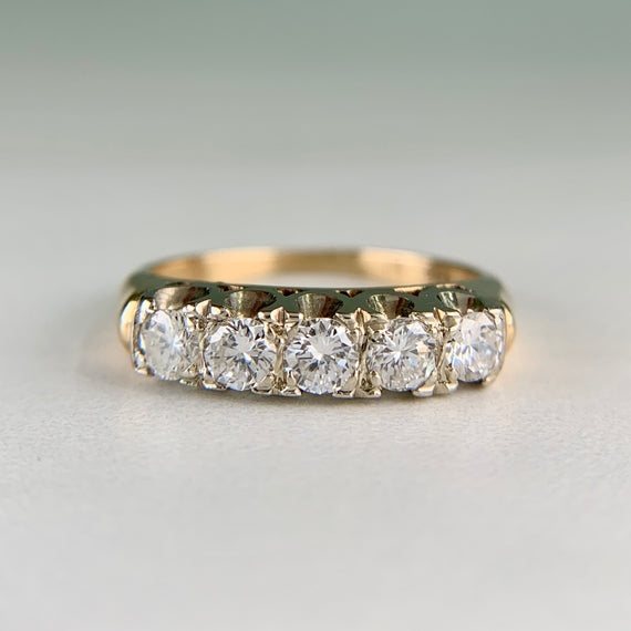 Vintage 1950's 5 Stone Diamond Band Ring 14k Gold