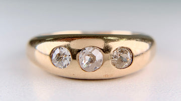 Antique Burnish Set Old Mine Diamond Ring 14k Yellow Gold