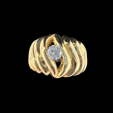 1970s Fluted Semi Dome Diamond Yellow Gold Solitaire Ring