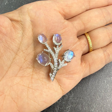 Vintage 1990's Tiffany & Co. Moonstone and Diamond Brooch Platinum - Jacob's Diamond and Estate Jewelry