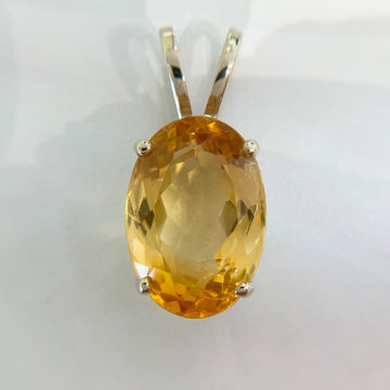 Large Oval Citrine Pendant 14k White Gold