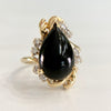 1990's Pear Onyx and Diamond Ring 14k Gold