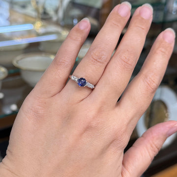 Platinum Diamond and Sapphire Cabochon Mid Century Ring - Jacob's Diamond and Estate Jewelry