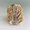 1980's Wide Diamond Statement Band Ring 14k Gold
