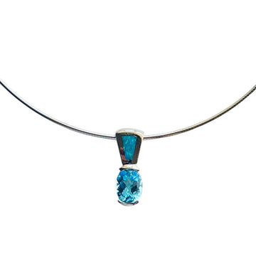 Blue Topaz Opal Yellow Gold Slide Pendant Necklace