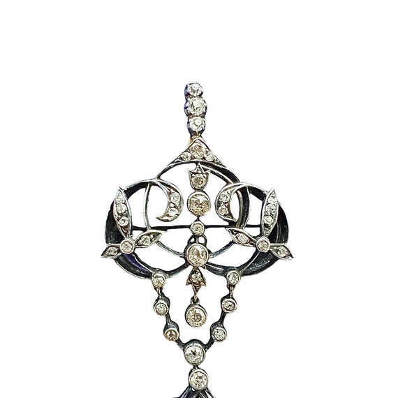 Victorian Old Mine Diamond Silver And Gold Pin Pendant Circa 1890s