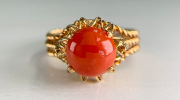 Estate Corletto Italian 18k Yellow Gold Coral Twisted Rope Ring