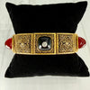 1920's Art Deco Carnelian and Onyx Filigree Bracelet 14k Yellow Gold