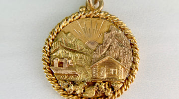 Antique Alaska Log Cabin Gold Nugget Pendant 14k Gold