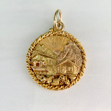 Antique Alaska Log Cabin Gold Nugget Pendant 14k Gold - Jacob's Diamond and Estate Jewelry
