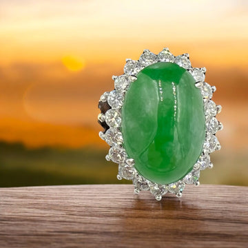 Jadeite Jade “Fei Cui” And Diamond Platinum Yellow Gold Cocktail Ring Circa 1970s