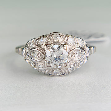 Antique 1930's Art Deco Old European Cut Diamond Harness Ring Platinum