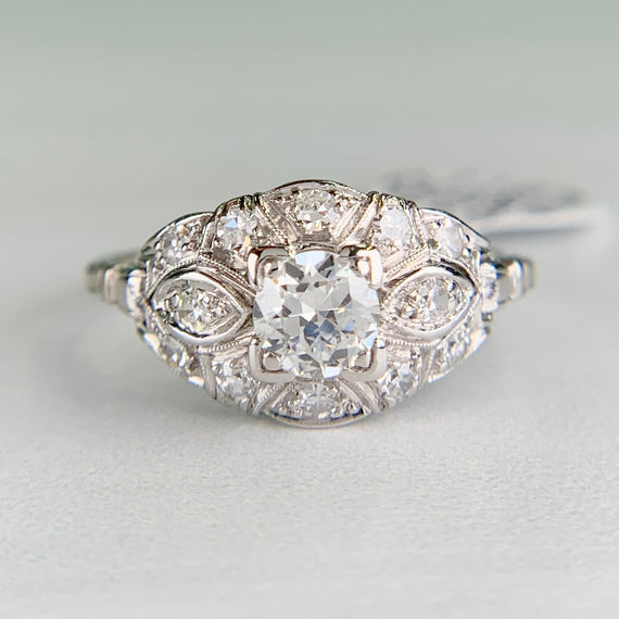 Antique 1930's Art Deco Old European Cut Diamond Harness Ring Platinum