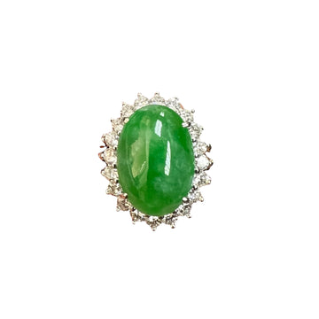 Jadeite Jade “Fei Cui” And Diamond Platinum Yellow Gold Cocktail Ring Circa 1970s