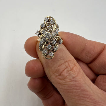 Vintage Diamond Yellow Gold Elongated Cluster Ring Circa 1970s