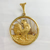 Antique Rooster at Sunrise Diamond Pendant 18k Yellow Gold