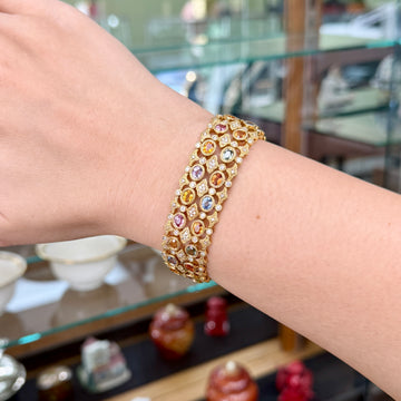 Multi-Color Sapphire and Diamond Statement Bracelet 18k Yellow Gold - Jacob's Diamond and Estate Jewelry