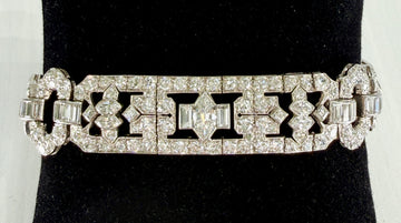 Art Deco Old Cut Diamond Statement Bracelet Platinum