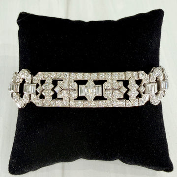 Art Deco Old Cut Diamond Statement Bracelet Platinum - Jacob's Diamond and Estate Jewelry