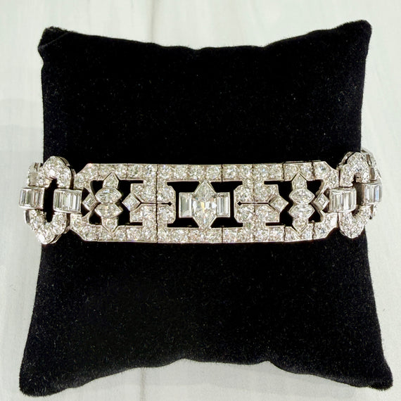 Art Deco Old Cut Diamond Statement Bracelet Platinum - Jacob's Diamond and Estate Jewelry