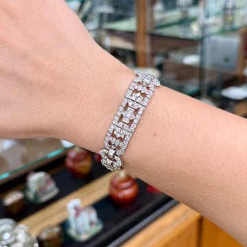 Art Deco Old Cut Diamond Statement Bracelet Platinum - Jacob's Diamond and Estate Jewelry