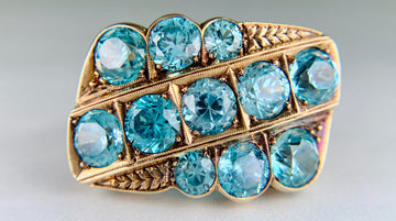 Vintage Old European Blue Zircon Statement Ring 10k Gold