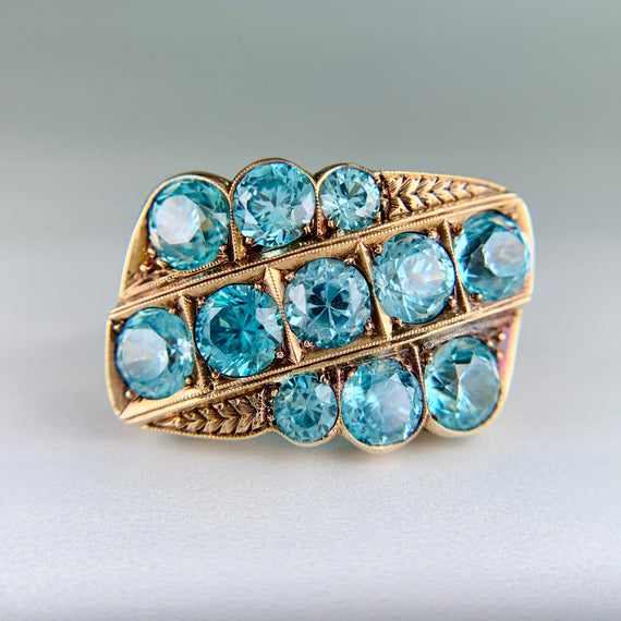 Vintage Old European Blue Zircon Statement Ring 10k Gold