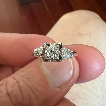 1940s Diamond Two Tone Engagement Ring