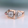 1940's Retro Old European Cut Diamond and Ruby Ring 14k Rose Gold