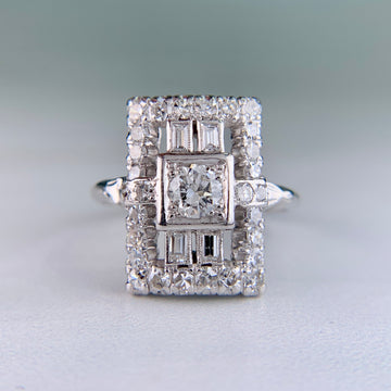 Art Deco Old Cut Diamond Panel Shield Ring Platinum - Jacob's Diamond and Estate Jewelry