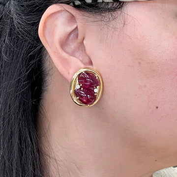 1980's Andrew Clunn Tourmaline and Diamond Statement Earrings 18k Yellow Gold - Jacob's Diamond and Estate Jewelry