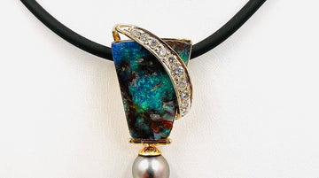 Boulder Black Opal Diamond Two Tone Gold Slide Pendant