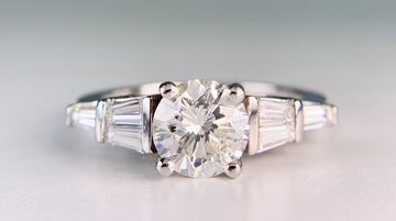 Round and Baguette Diamond Engagement Ring Platinum