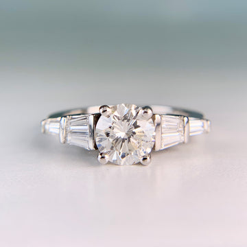 Round and Baguette Diamond Engagement Ring Platinum - Jacob's Diamond and Estate Jewelry