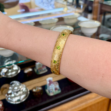 Antique 1905 Art Nouveau Riker Brothers Peridot Arm Bracelet 14k Yellow Gold - Jacob's Diamond and Estate Jewelry