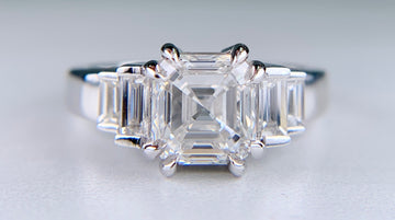 Square Emerald Cut and Baguette Diamond Engagement Ring Platinum