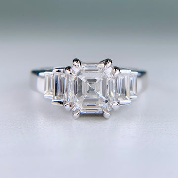 Square Emerald Cut and Baguette Diamond Engagement Ring Platinum - Jacob's Diamond and Estate Jewelry
