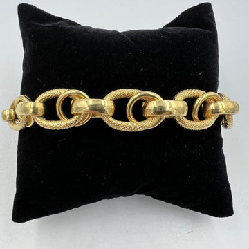 Italian Shiny And Textured Yellow Gold Link Bracelet 1980s