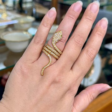 Diamond and Emerald Snake Ring 18k Yellow Gold - Jacob's Diamond and Estate Jewelry