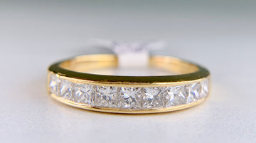 1990's Princess Cut Diamond Band Ring 18k Yellow Gold