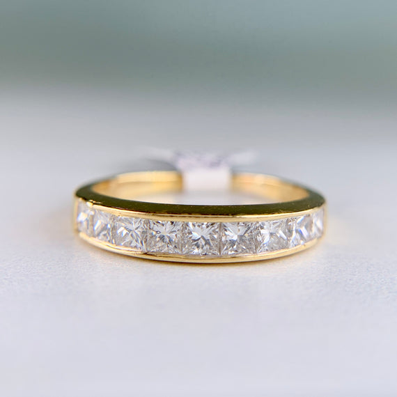 1990's Princess Cut Diamond Band Ring 18k Yellow Gold