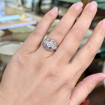 Antique 1925 Art Deco Diamond Bombe Ring Platinum - Jacob's Diamond and Estate Jewelry