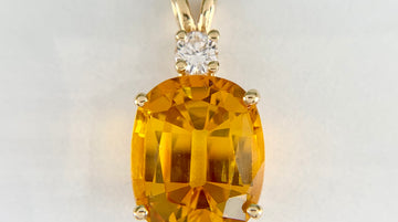 Vintage Lab Grown Orange Sapphire and Diamond Pendant 14k Yellow Gold