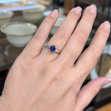 Vintage 1950's Sapphire and Tapered Baguette Diamond Ring Platinum - Jacob's Diamond and Estate Jewelry