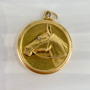 Antique 1900 Diamond Horse Locket Pendant 14k Yellow Gold - Jacob's Diamond and Estate Jewelry