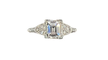 Vintage Square Cut 1.02 Carat Diamond White Gold Engagement Ring