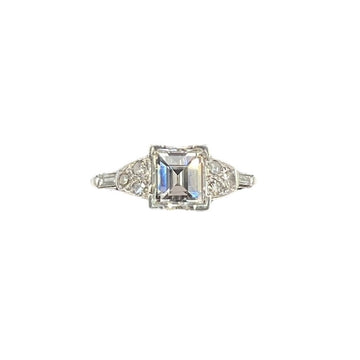 Vintage Square Cut 1.02 Carat Diamond White Gold Engagement Ring