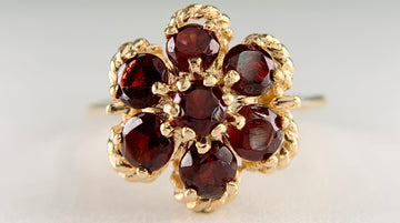 Vintage 1970's Garnet Flower Cluster Ring 14k Yellow Gold