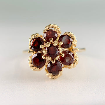 Vintage 1970's Garnet Flower Cluster Ring 14k Yellow Gold - Jacob's Diamond and Estate Jewelry